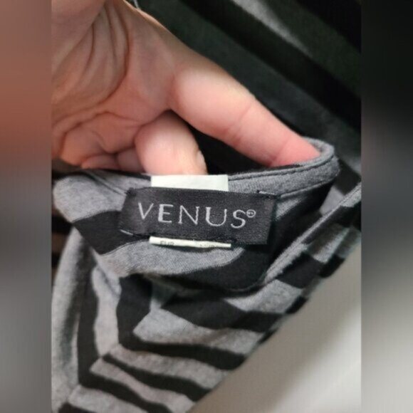 VENUS Black Grey Striped Side Slit Cut Out Back Casual Summer Maxi Dress Small - Picture 11 of 12